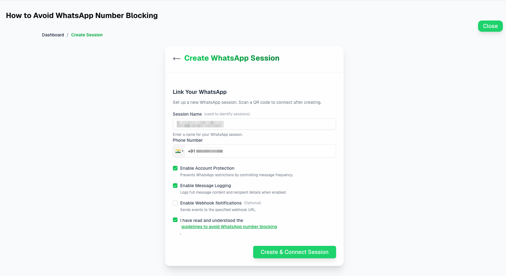 Create Session Form